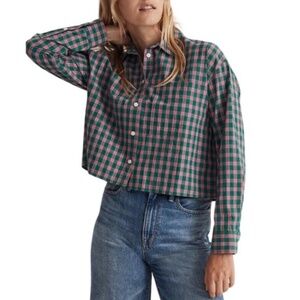 MADEWELL The Signature Plaid Poplin Crop Shirt In Malachite (XS)